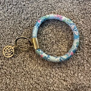 Lilly Pulitzer Blue Floral Bangle Keyring with Gold Charm